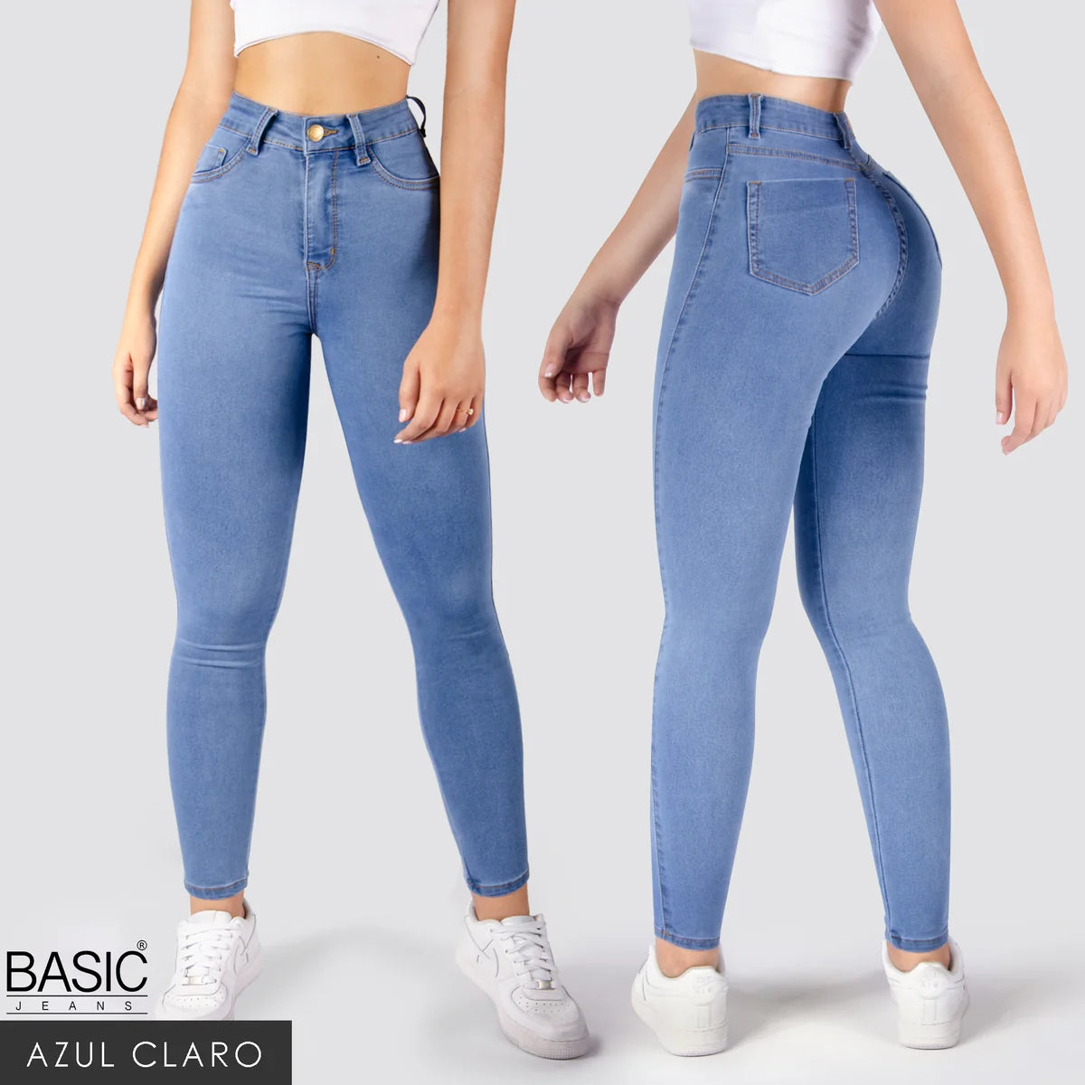 Jeans Skinny Tiro Alto Tono Claro Basic