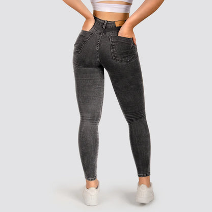 Jeans Skinny Tiro Alto Basic Gris