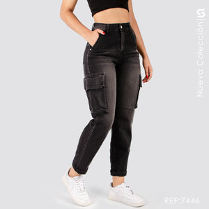 Mom Jeans Cargo Tiro Alto S7446