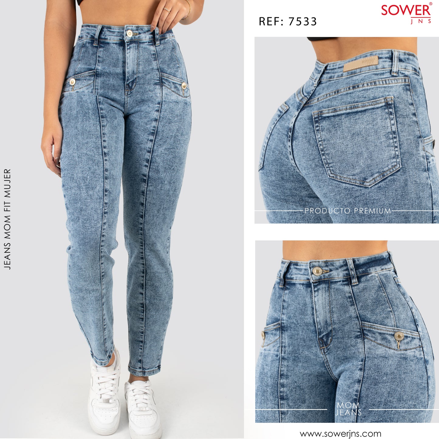 Jeans Mom Fit Tiro Alto S7533