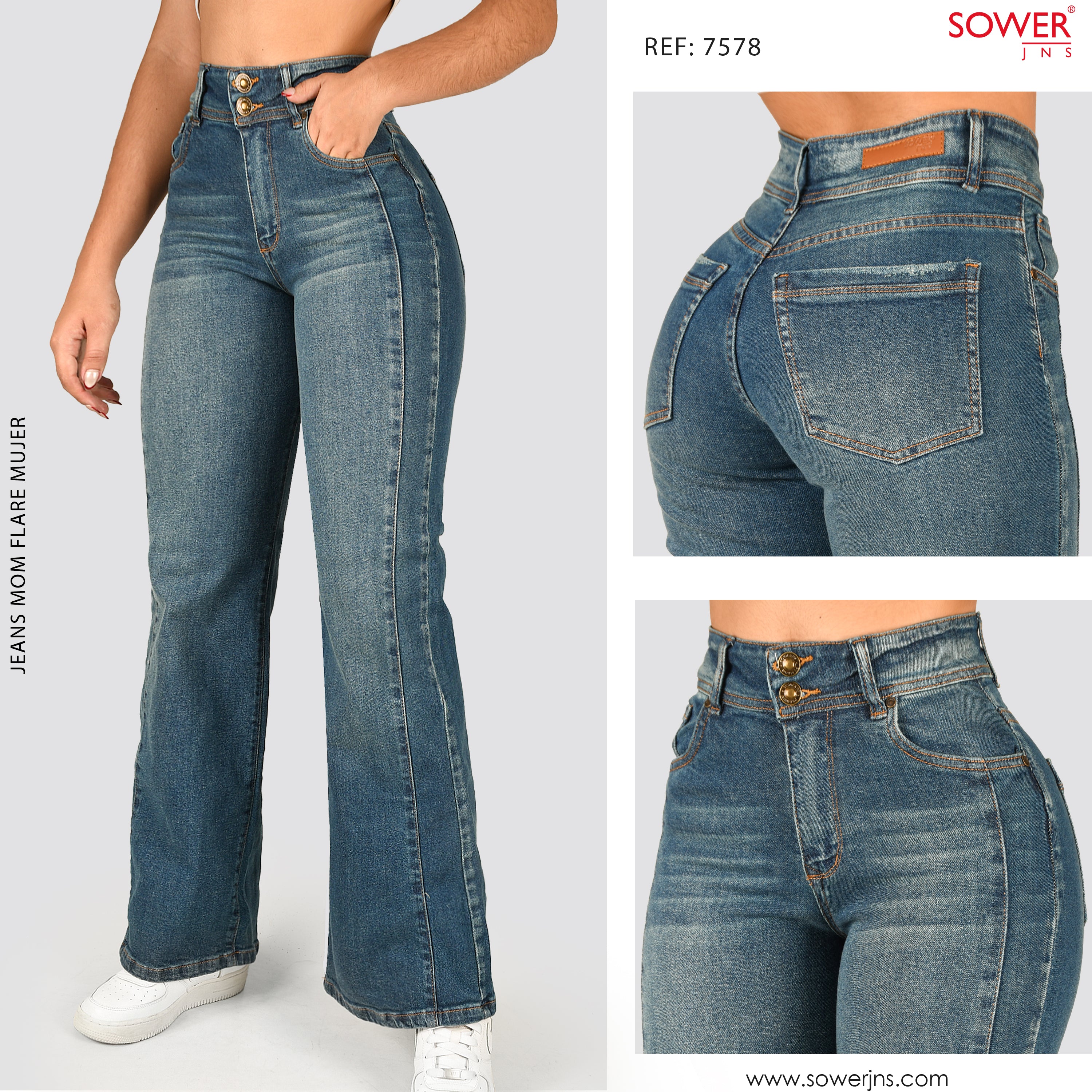 Jeans Mom Flare Tiro Alto S7578