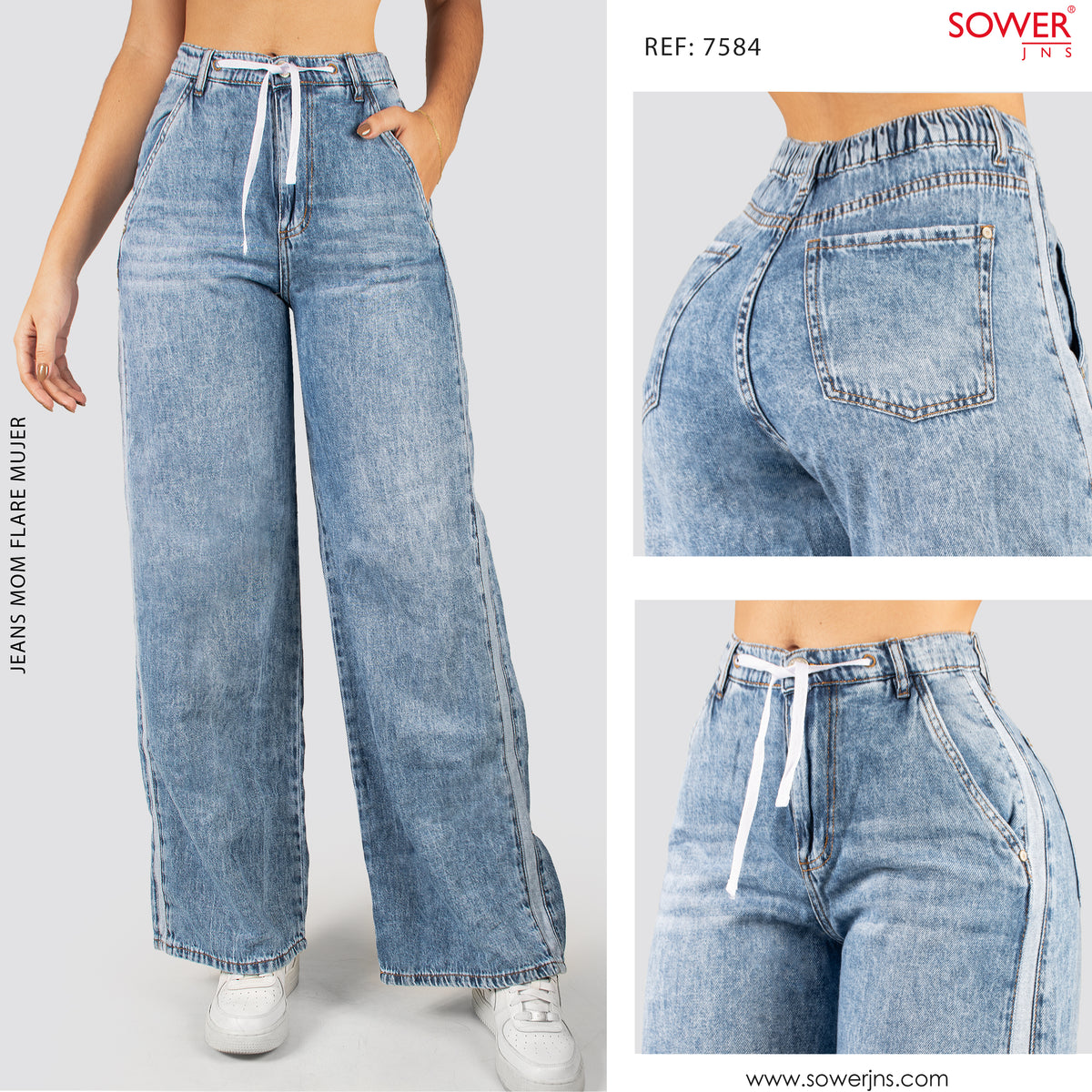 Jeans Mom Flare Rigido Tiro Alto S7584