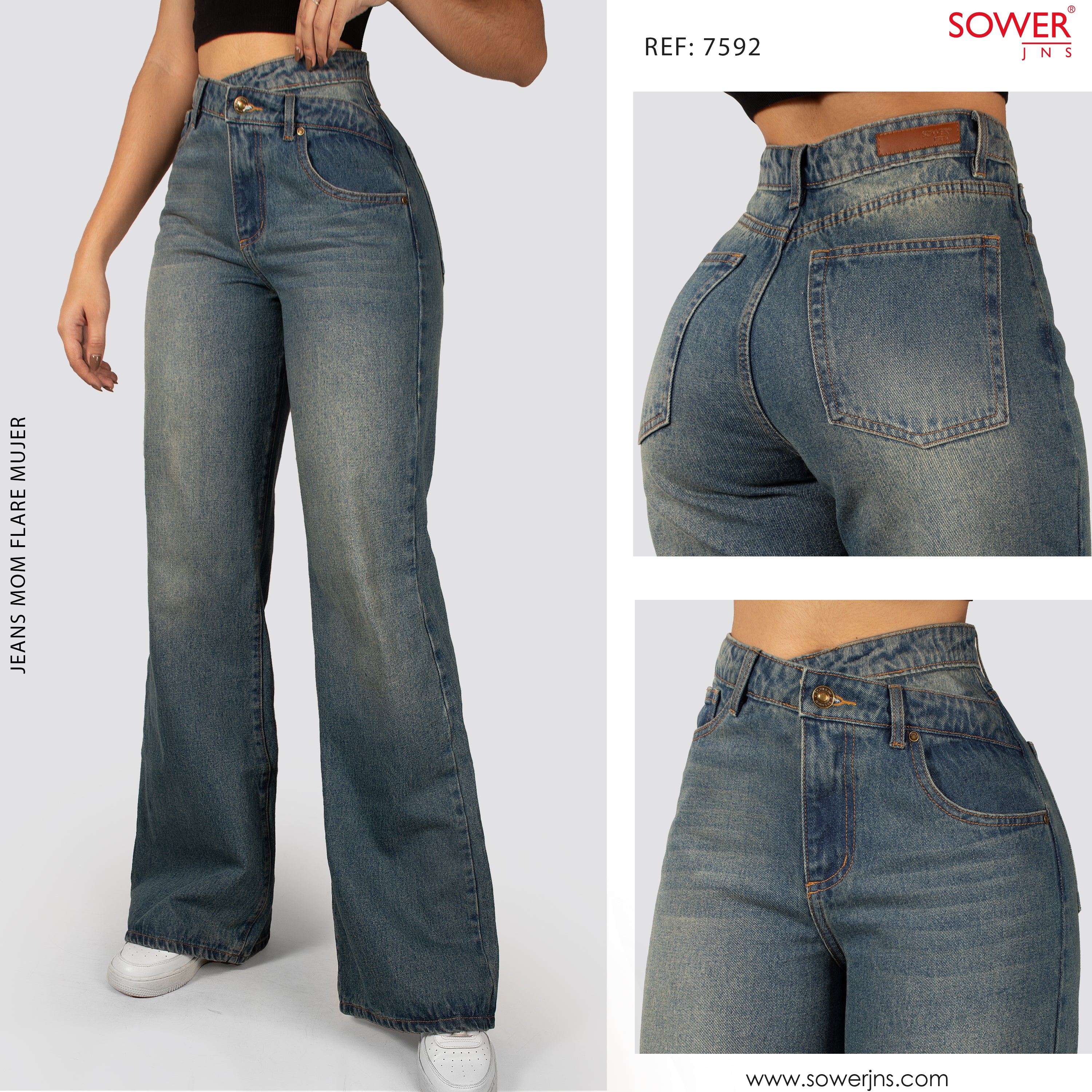 Jeans Mom Flare Tiro Alto S7592