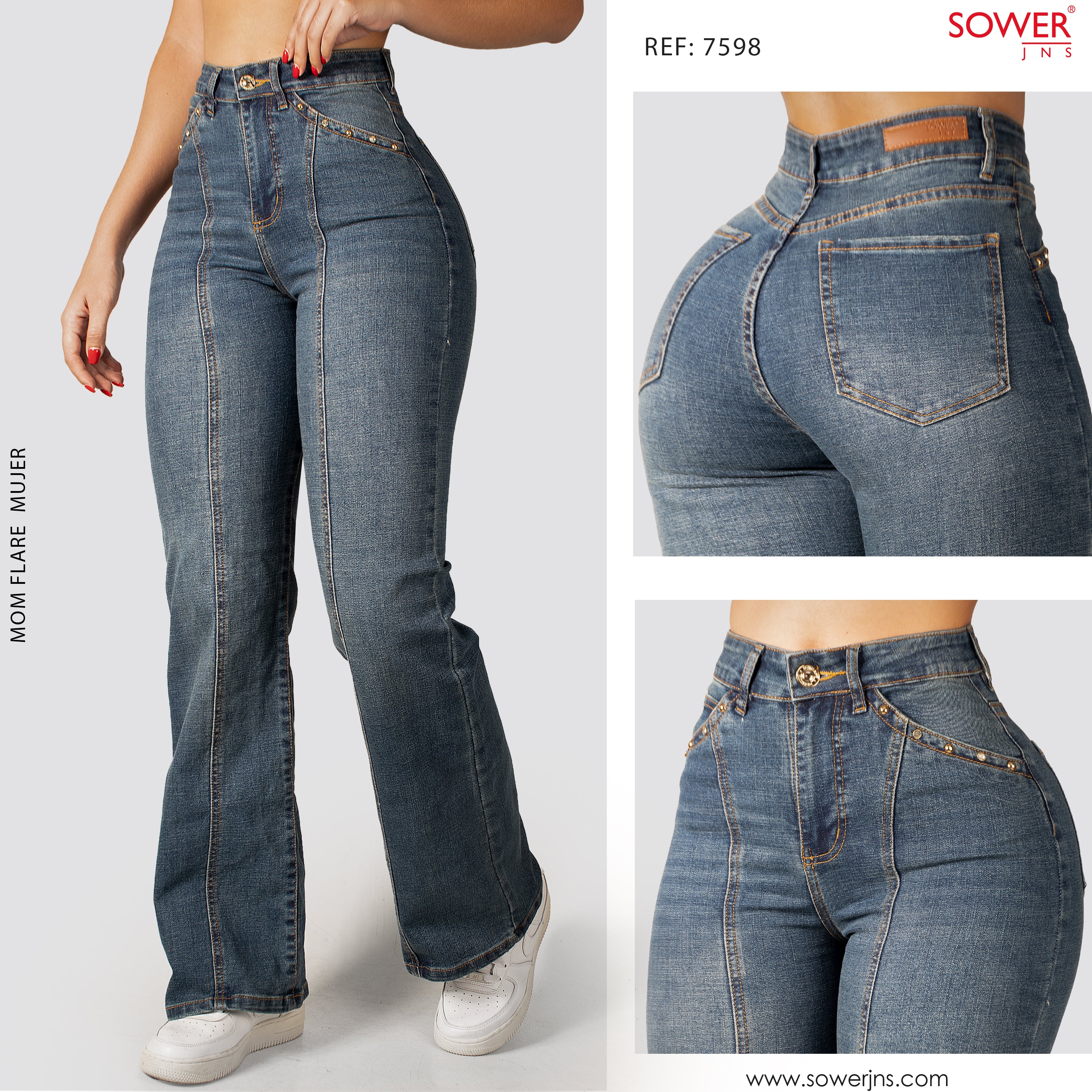 Jeans Mom Flare Tiro Alto S7598
