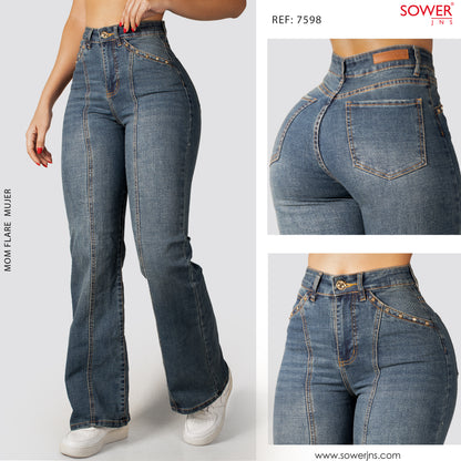 Jeans Mom Flare Tiro Alto S7598