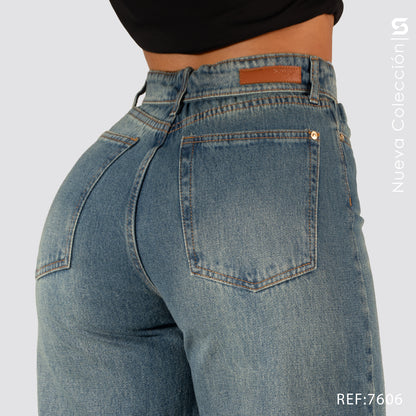 Jeans Mom Flare Rigido Tiro Alto 7606