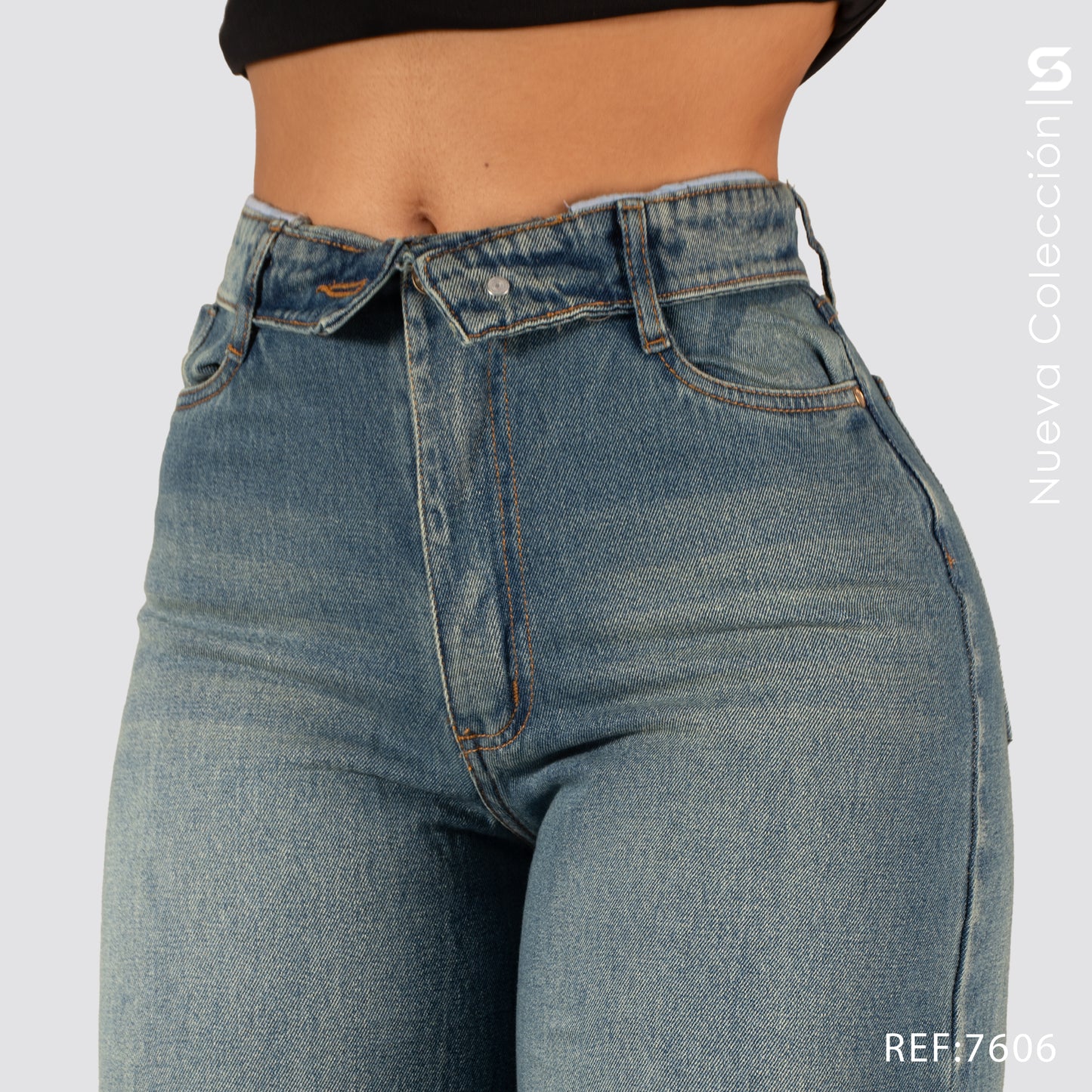 Jeans Mom Flare Rigido Tiro Alto 7606