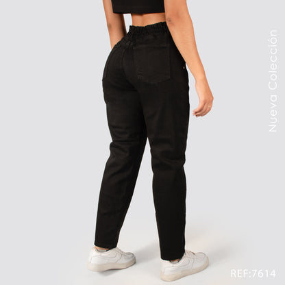 Jeans Mom Fit Tiro Alto Pretina Resortada 7614