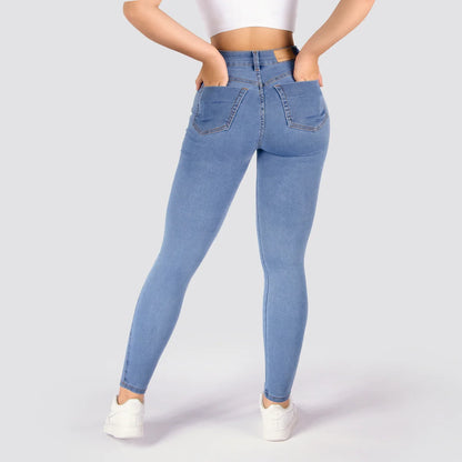 Jeans Skinny Tiro Alto Tono Claro Basic