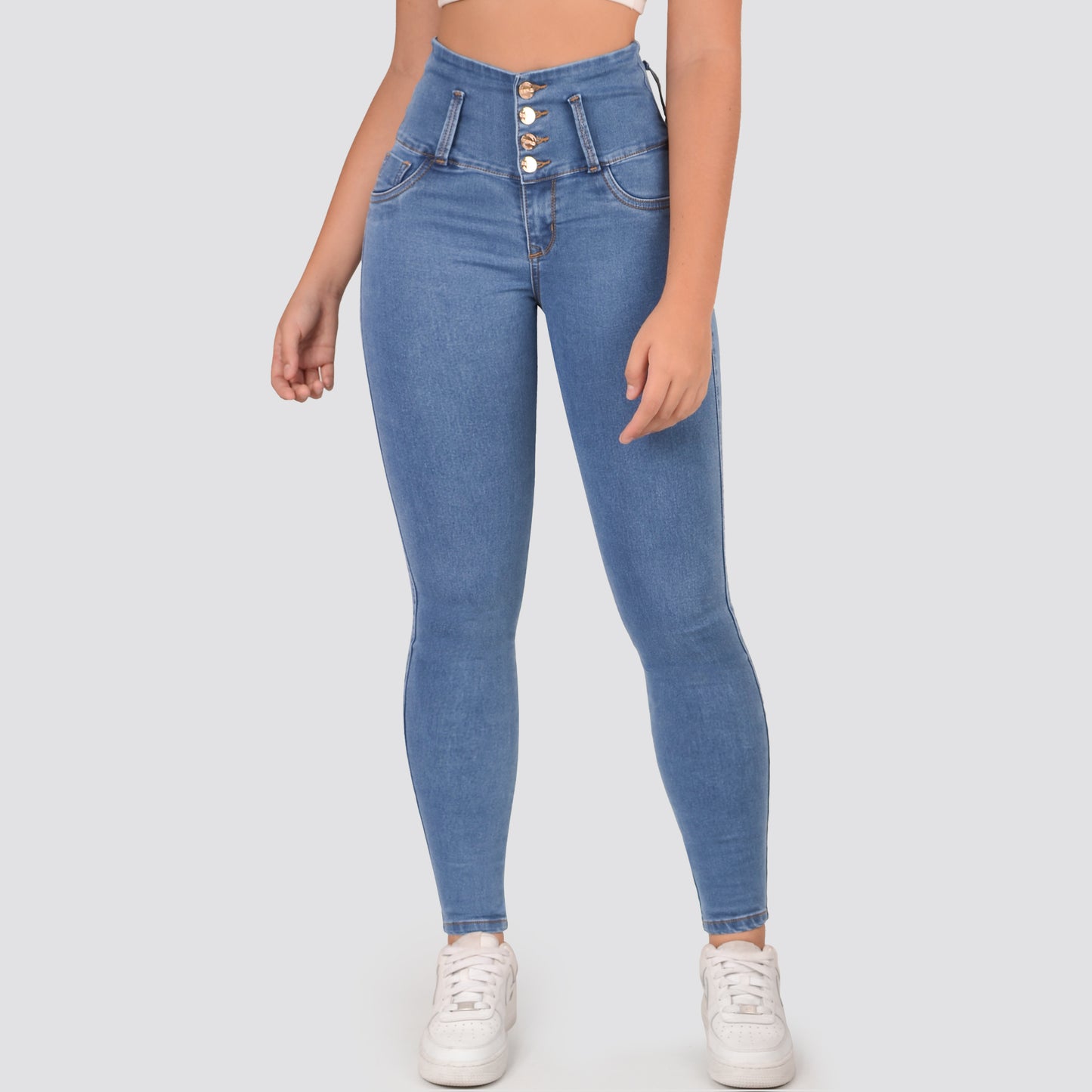 Jeans Skinny Tiro Alto Tono Claro Z1035
