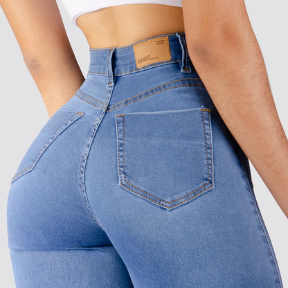 Jeans Skinny Tiro Alto Tono Claro Basic