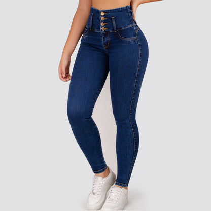 Jeans Skinny Tiro Alto Tono Medio Z1035