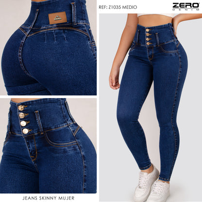 Jeans Skinny Tiro Alto Tono Medio Z1035