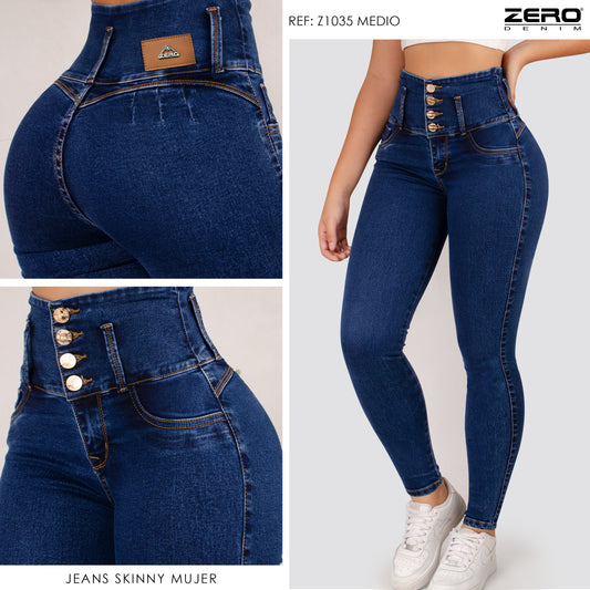 Jeans Skinny Tiro Alto Tono Medio Z1035