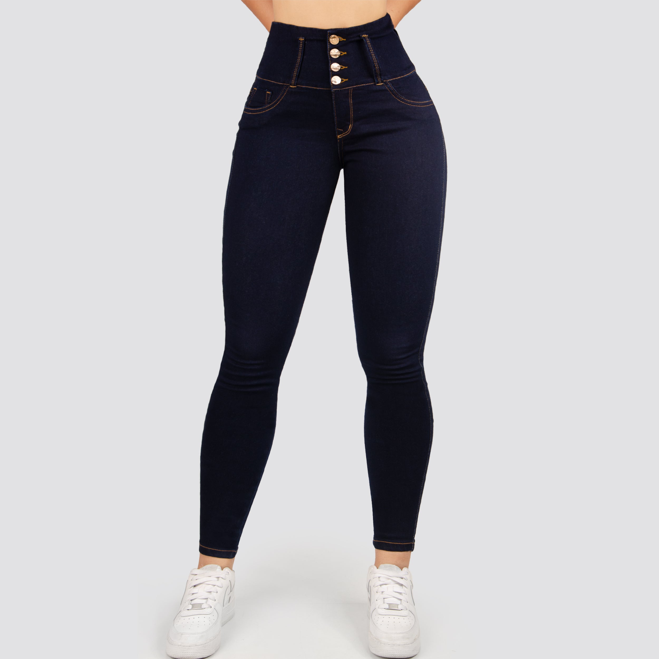 Jeans Skinny Tiro Alto Tono Oscuro Z1035