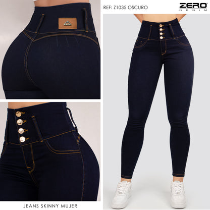 Jeans Skinny Tiro Alto Tono Oscuro Z1035