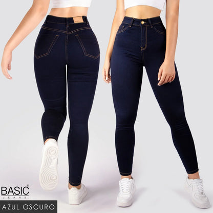 Jeans Skinny Tiro Alto Tono Oscuro Basic
