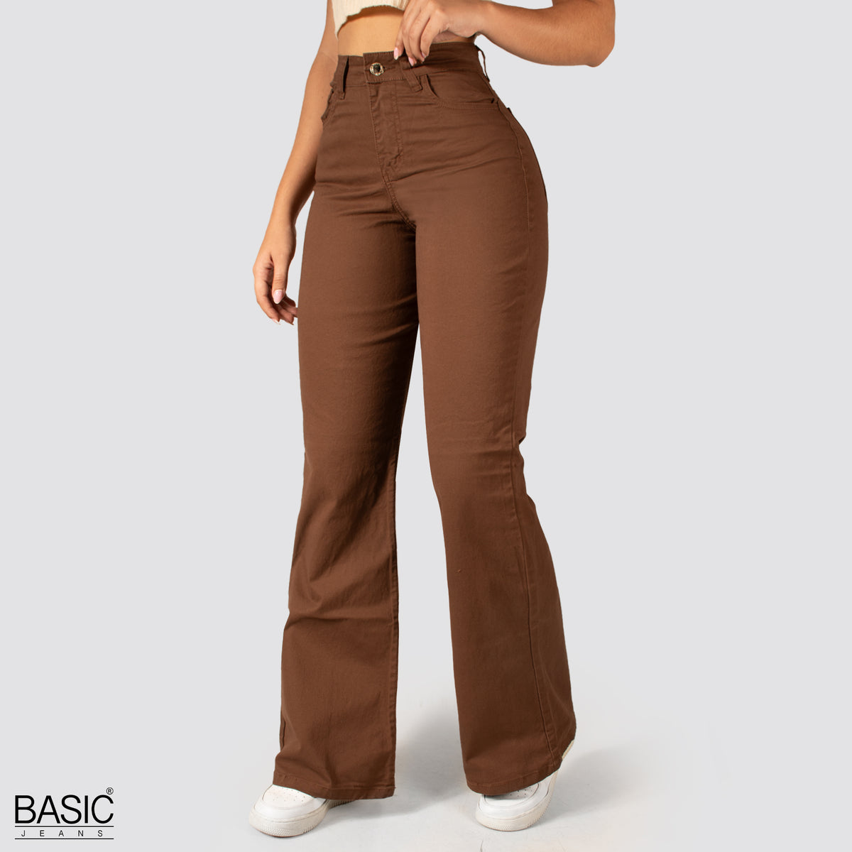 Pantalón  Mom Flare Tiro Alto Marron
