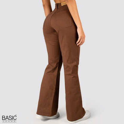 Pantalón  Mom Flare Tiro Alto Marron